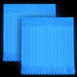2 Pack Neon Party Decorations Glow in The Dark Party Supplies Blue Tinsel Foil Fringe Curtains for Birthday Party Supplies Streamers Decorations