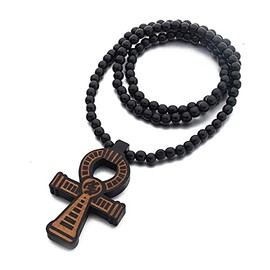 Caiyao Multicolor 8MM Wooden Bead Chain Necklace Male Cross African Hip-hop Africa Map Pendant Necklace for Men Women Natural Wood Jewelry-B M Black
