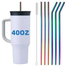 Stainless Steel Straws for Owala Insulated Bottle 40oz Tumbler 6x Metal Replacement Straws with Cleaning Brush for Owala 40oz (Colorful, 3x Straight & 3x Bent 8mm)