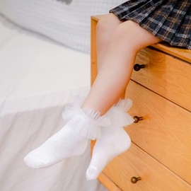 HOUSEYUAN Baby Girl Frilly Ruffle Tutu Socks Newborn Cotton Cute Princess Toddler Dress Infant Lace Ankle Socks White 5 Pairs 4-6T