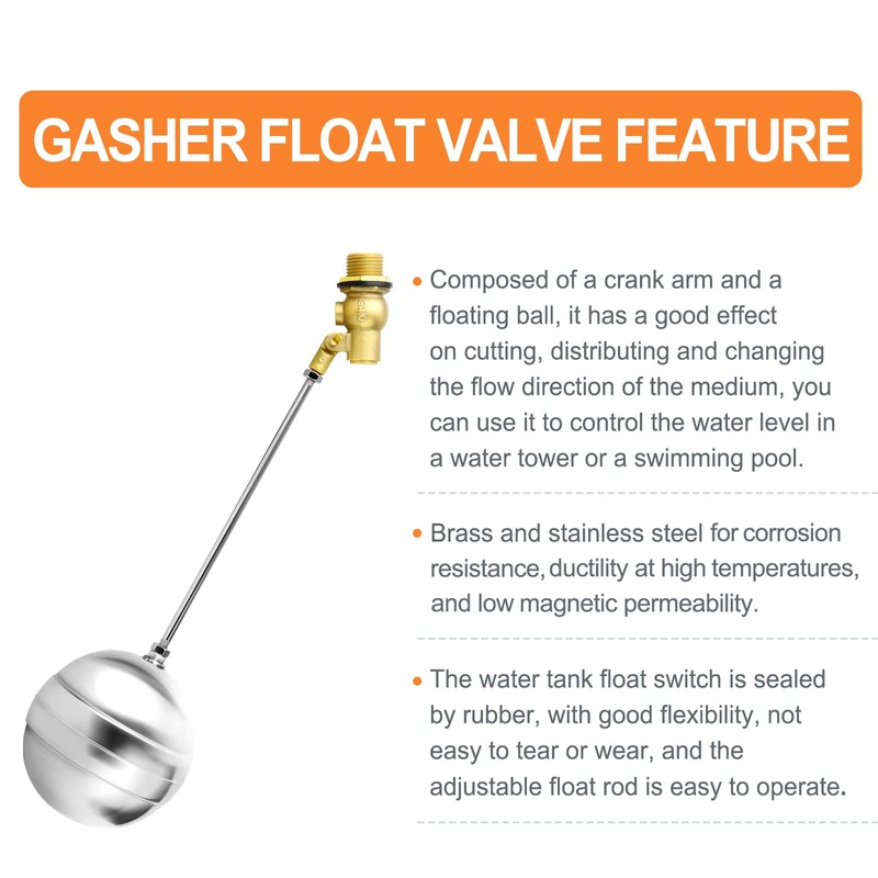 GASHER 1PCS 3/4" 304 Stainless Steel Float Ball Valve with