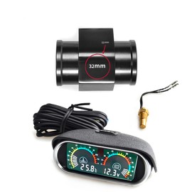 ZHSYMX 2-in-1 Auto Car LCD Meter Digital Voltage Water Temperature Fuel Gauge Universal Instrument 9-36V for Car Automotive with Joint Pipe Radiator Sensor Adaptor Black 32MM