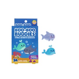 Boo Boo Buddies Kids Adhesive Bandages, Kids Self-Adhesive Sterile Bandages Pack for Toddler Girls & Boys, Adults First Aid, Protect Scrapes and Cuts | 24 Pcs (Shark + Whale)