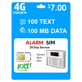 Jolt Mobile $7 AT&T 4G LTE Alarm SIM Card for GSM Business-Office-Home Security Burglar Anti-Theft Alarm System & Monitoring - Triple Cut SIM