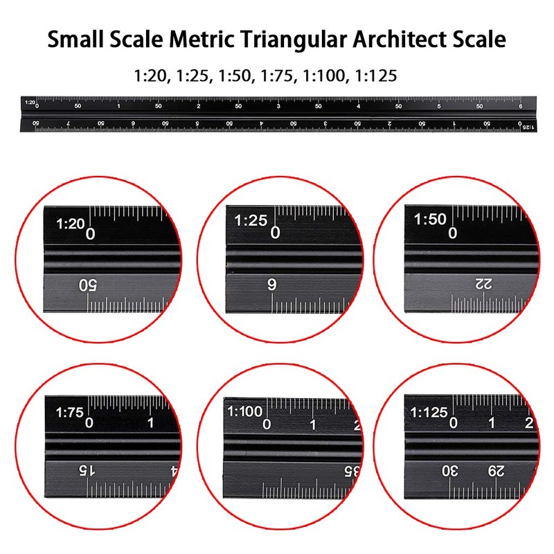 OwnMy 30CM Solid Aluminum Metric Triangular Architect Scale Ruler Set,