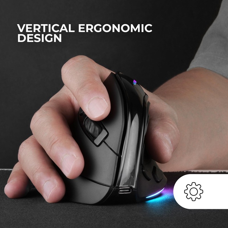 MARSGAMING MM-SK Wireless Vertical Gaming Mouse, Ergonomic RGB Chroma Lighting,