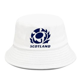 Fidra Fashion Accessories Scotland Bucket HAT - White - Thistle Logo - One Size fits All - 48 Hour delivery