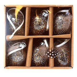 Gisela Graham Easter Egg Decration Pack 6 Gold Speckled/Natural Feather - 14 x 4cm