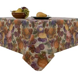 EVERYDAY LUXURIES Fruitasia Fruit and Floral Print Stain Resistant and Spill Proof with Flannel Backing Vinyl Tablecloth for Spring/Summer/Party/Picnic, Multi, 60"x102" Oblong/Rectangle