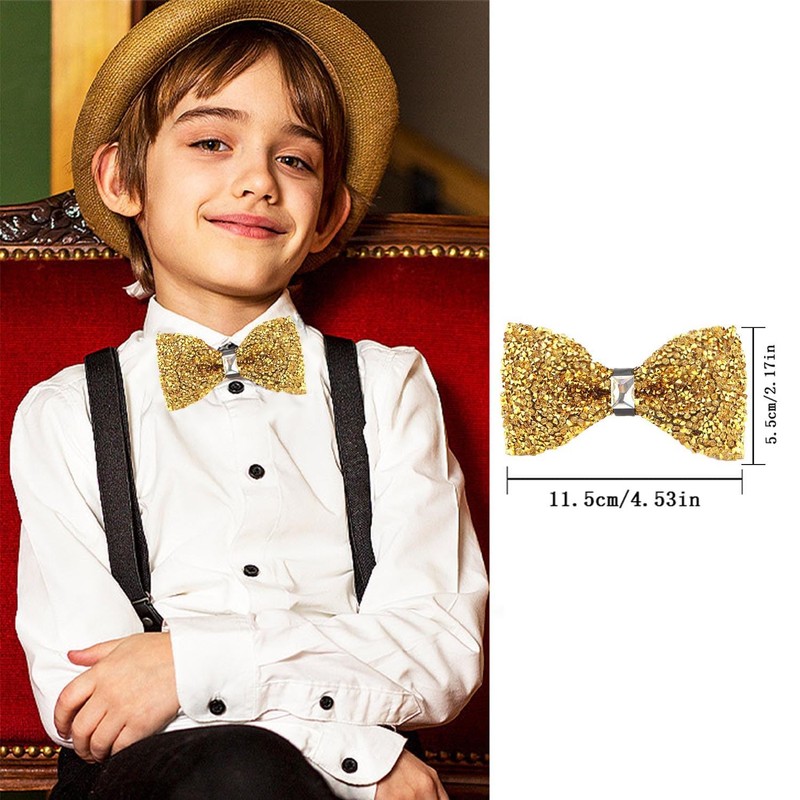 PINEPAN Mens Diamante Novelty Banquet Wedding Pre-Tied Bow Tie Gold,