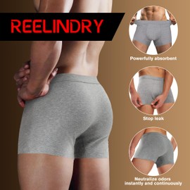 REELINDRY Washable Incontinence Boxer Briefs Leak Proof 2.3 oz Absorbency Bladder Leak Underwear for Men 1 Pack (Light Gray, 3XL)
