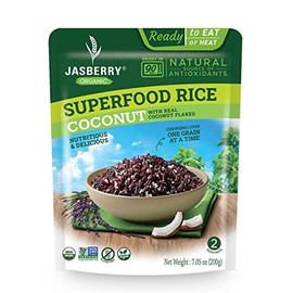 Jasberry Organic Rice with Coconut Flakes - Superfood Rice with High Antioxidants, Ready to Eat or Heat, Non-GMO, Gluten-Free, USDA Certified Organic, Vegan,  (7oz, 6-Pack) 