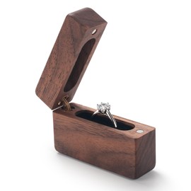 ERDOGLY Ring Box, Small Wooden Ring Box for Proposal, Slim Engagement Ring Holder Box Wedding Solid Wood Ring Bearer Box, Vintage Jewelry Storage Case, Christmas Birthday Gift