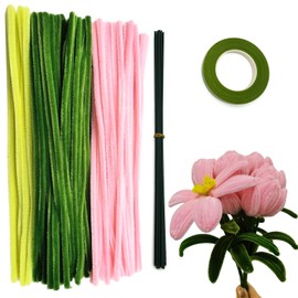 Swpohrat 210 Pieces Craft Pipe Cleaners Flower Set,Chenille Stem Pipecleaner Kit for Craft Tulip Lily Bouquet Making,DIY Craft Projects and Holiday Decorations(Pink + Green)