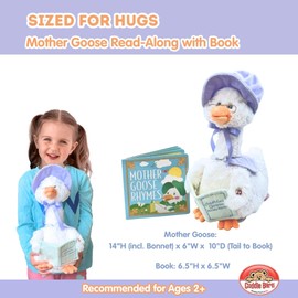Cuddle Barn - Mother Goose Read-Along (Periwinkle) | Animated Bird Plush with Mouth Movement Recites 7 Nursery Rhymes, Comes with Board Book, 14 inches