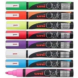 Uni-Ball PWE-5M Liquid Chalk Marker - 1.8 - 2.5mm - 1 of Each Colour - Pack of 8