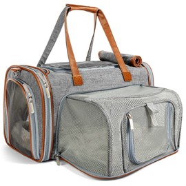 Mr. Peanut's Gold Series Big Apple XL Expandable Airline Approved Soft Sided Pet Carrier, Premium Brand Self Locking Zippers, Plush Faux Fleece Bedding with a Sturdy Plywood Base (Platinum Gray)