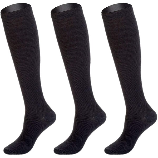 NANOOER Strong Reinforced Socks, 3 Pairs, High Socks, Compression Socks, For Sports, Compression Stockings, Cycling, Running, Elastic Socks, Sports Socks, Men's, Women's, Black 3-Pack
