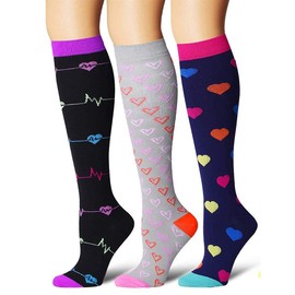 salefun Compression Stockings Women's Men's Support Stockings Running Socks Varicose Veins Travel Socks Trombosis Socks 3 Pairs, black