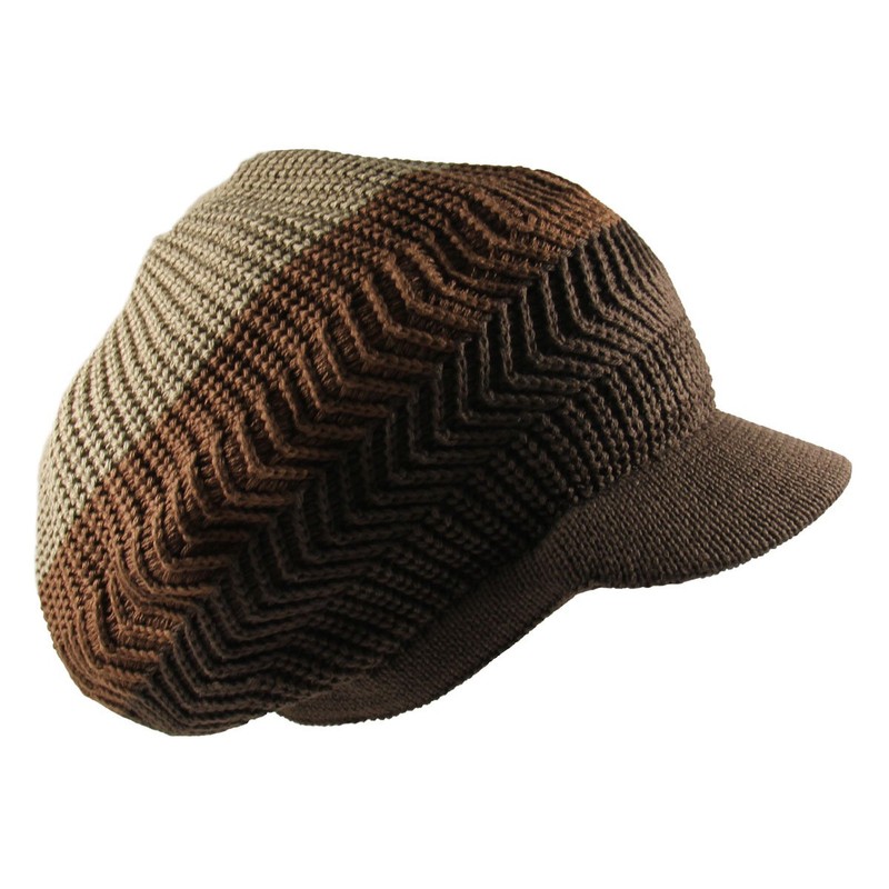 Knitted Cotton Rasta Slouchy Beanie Visor, Khaki/Brown/Dark Brown, One Size-X-Large