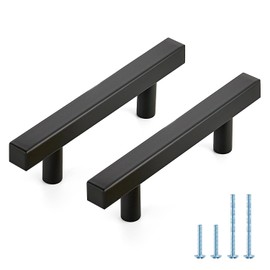 JOY DECOR 30 Pack 3 Inch Matte Black Square Cabinet Handles Stainless Steel Cabinet Hardware Pulls for Kitchen and Drawers with 5 Inch Overall Length