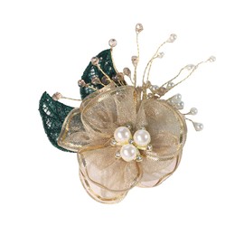 Dainty Mesh Shell Pearl Flower Brooch Pin for Women Girls Fashion Fabric Green Leaf Crystal Acrylic Ball Bead Peony Lapel Hair Pins Dainty Anniversary Christmas Party Dress Accessories Jewelry (Champagne)