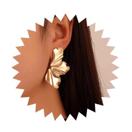 Aneneiceera Vintage Exaggerate Gold Earrings Punk Irregular Earrings Half Textured Geometric Earrings Gold Metal Petal Earrings Jewelry for Women