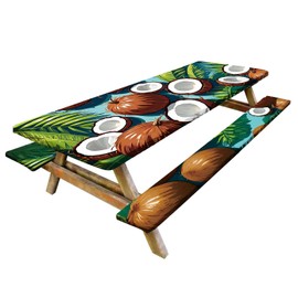 Picnic Table Cover with Bench Covers Camping Essentials Waterproof Windproof Camping Tablecloth, Fitted Rectangle Tables and Seats,Coconuts,72in