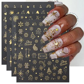 8 Sheets Gold Nail Stickers Christmas Nail Art Stickers Decals Holiday Winter Nail Supplies Santa Claus Snowflake Nail Art Design Gingerbread Man Elk Xmas Tree Nail Decoration Accessories for Women
