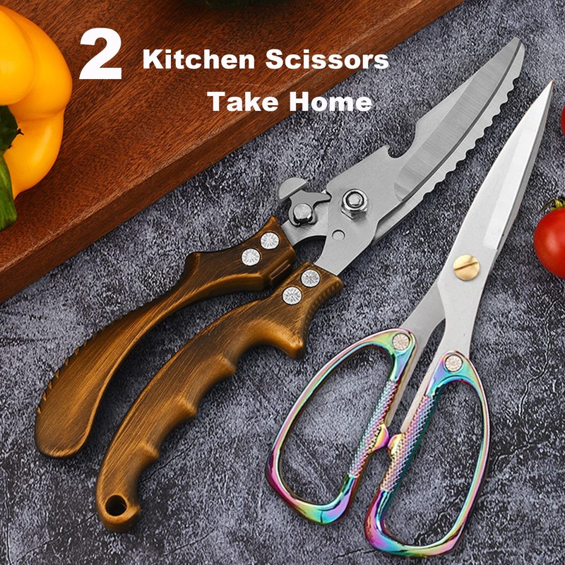 AUDAMI Poultry Shears 2-Pack, Heavy Duty Meat Scissors, Stainless Steel