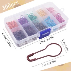 LOKUNN 300 Pieces Safety Bulb Pins,10 Colors Calabash Crochet Stitch Markers with Storage Box, Metal Safety Pins for Knitting and DIY Project