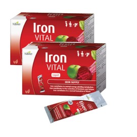 Hübner Iron Vital Liquid Iron Supply Plus Vitamin C, Dietary Supplement for Adults and Kids, Vegan and Gluten-Free, Fruit Flavor, Box of 20 Packets, 10 ml Each - 2 Pack (40 Packets)