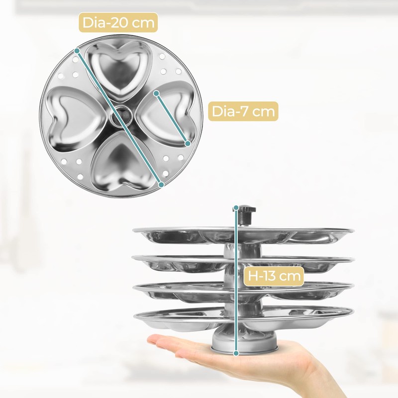 KSJONE Stainless Steel Idli Stand | 4-Plates Idli | Idli
