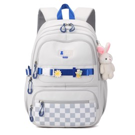 Amythe School Backpack Girls Backpack School Teenager with Cute Pendant Lightweight Waterproof Daypack 29 Litres Fashionable School Bag Girls for School or Travel, White