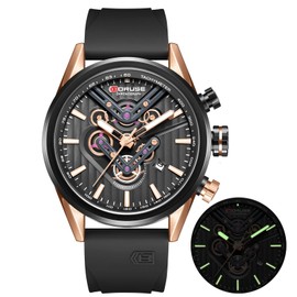 BORUSE Black Mens Watches Luxury Big Face Chronograph Quartz Watch Luminous Calendar Analog Sport Wristwatch with Silicone Strap
