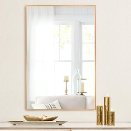 NeuType 38"x26" Wall Mounted Mirror, Large Rectangular Hanging or Leaning Against Wall Mirror for Bathroom Bedroom Living Room, Aluminum Alloy Thin Frame Dressing Mirror Make-up Mirror, Gold
