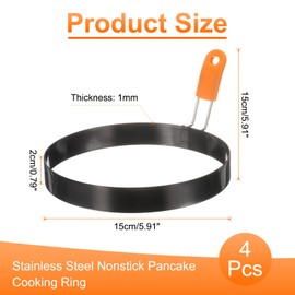 HARFINGTON 4Pcs Egg Rings 6" Stainless Steel Nonstick Pancake Cooking Ring with Silicone Handle for Griddle Frying Eggs Sandwich Omelets Breakfast