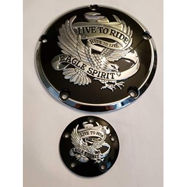 Gloss Black Live to Ride Derby Cover and Ignition Timing Cover Combo for Harley Twin Cam 1999-20