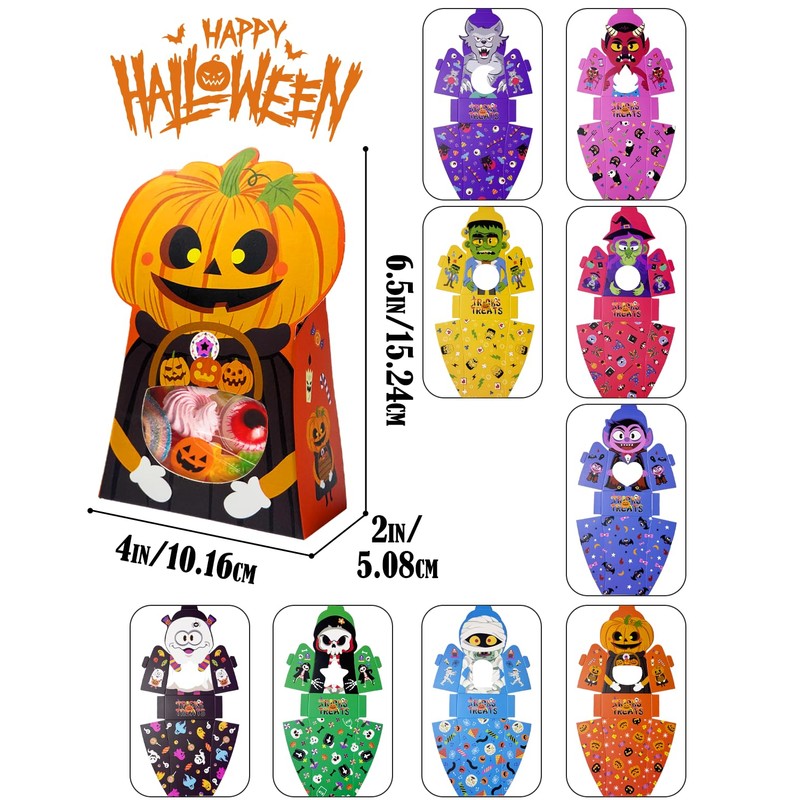 qiqee Halloween Candy Boxes with Window 36packs 4x6.5x2 Inch Bakery