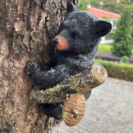 Yaoemei Black Bear Cub Tree Hugger Decor Outdoor Sculpture, Baby Bear Hanging Up a Tree Statue Garden Peeker, Adorable Cute Resin Tree Hugger Bear Face for Gifts and Garden Decor