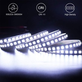 LED Light Strip, 16.4ft 600 Units SMD 5054 LEDs(5050 Upgraded), 16000LM Flexible 12V DC Non-Waterproof Light Strips, LED Ribbon, DIY Christmas Home Kitchen Indoor Party Decoration (White)