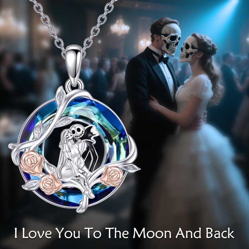 LILALO Nightmare Necklace Sterling Silver Crystal Jack and Sally Jewelry
