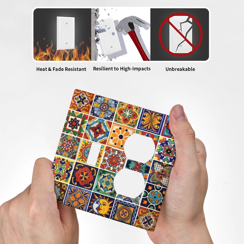 Yamxbfa Mexican Talavera Ceramic Tile Pattern Outlet Covers 2 Gang