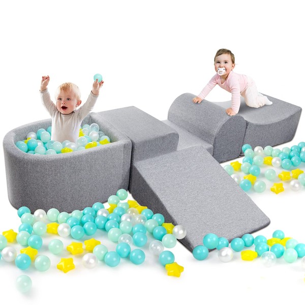 Auksay Climbing Toys for Toddlers,Soft Foam Climbing Blocks for Toddlers,Baby Toddler Climbing Toys Indoor for Crawling and Sliding,Kids Nugget Couch Play Equipment with Foam Ball Pit(Balls not Incl)