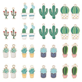 PandaHall 48pcs 8 Styles Cactus Tropical Charms, Plant Enamel Charms Pendant Summer Desert Plant Enamel Dangle Charms Beads for Necklace Bracelet Earrings DIY Jewellery Making, Summer