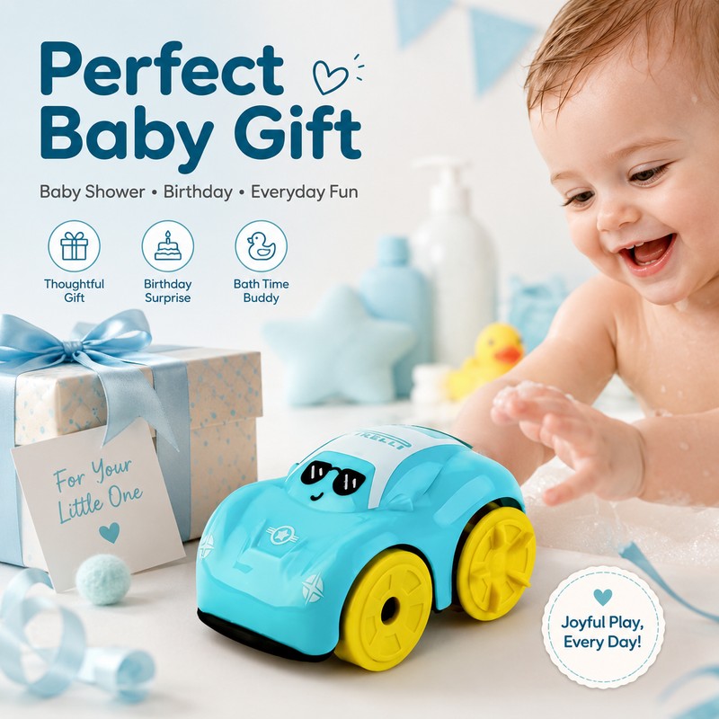 Wind-Up Amphibious Bath Toy Cars for Babies – Floating Clockwork