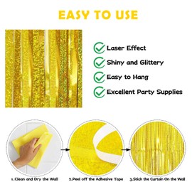 STAMI PLET 3 Pack Gold Foil Fringe Curtain,Birthday Backdrop Bachelorette Party Decorations 3.28X6.56 Feet Streamer Curtains for Parties Wedding Engagement Shower Graduation Decor