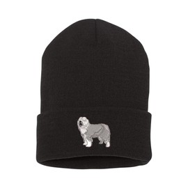KL Old English Sheepdog embroidered winter beanie hat, camping hat, unisex fit, black cuff beanie hat, dog breed beanie hat, sheep dog beanie hat