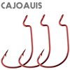 CAJOAUIS 100Pcs Offset Worm Fishing Hooks Red Jig Fish Hooks