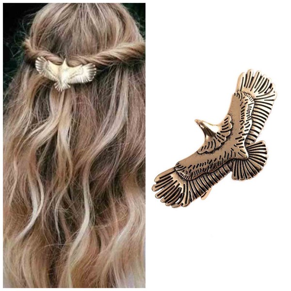 Yheakne Boho Eagle Star Hair Clip Hair Clip Goth Punk Wings Hair Clip Gold Owl Hair Clip Head Clips Metal Vintage Hairpiece Decorative Hair Accessories for Women and Girls (Gold)
